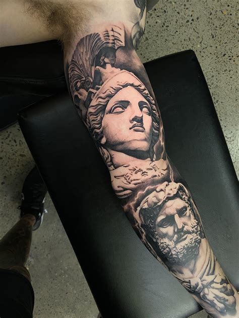 greek goddess sleeve tattoo|realistic greek tattoo.